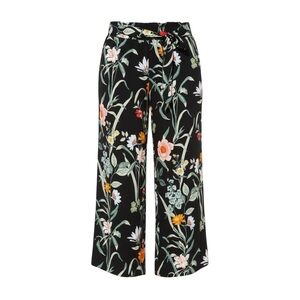 LOFT Garden Fluid Tie Waist Pants Black Floral Wide Leg Cropped Pants Size 20